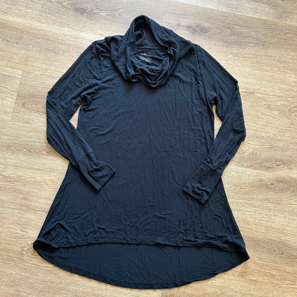 Cuddl Duds Softwear Stretch Black Cowl Neck Tunic Top Thumbholes Large